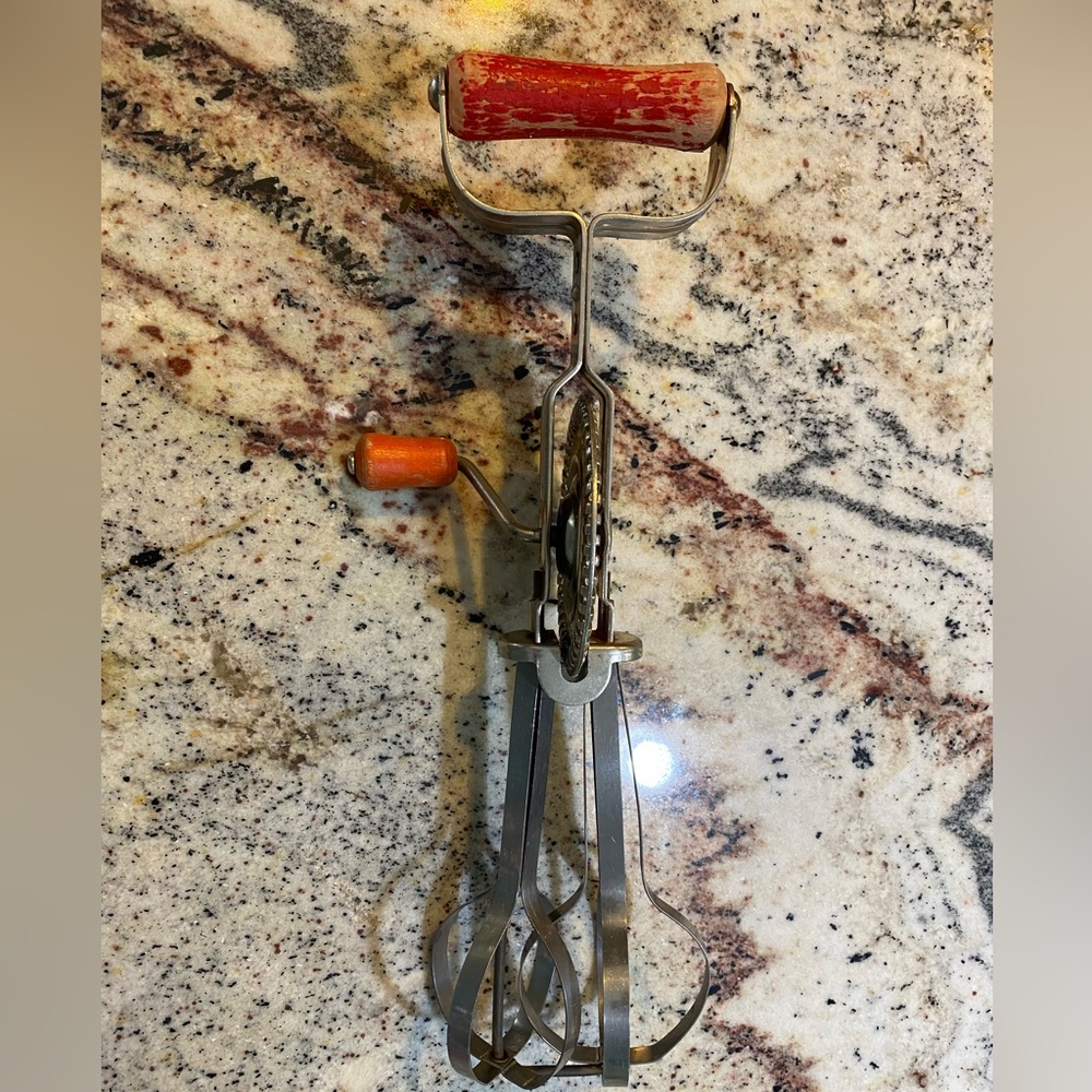 Vintage Another ANDROCK Product Egg Beater Hand Mixer Red Handle Kitchen Gadget